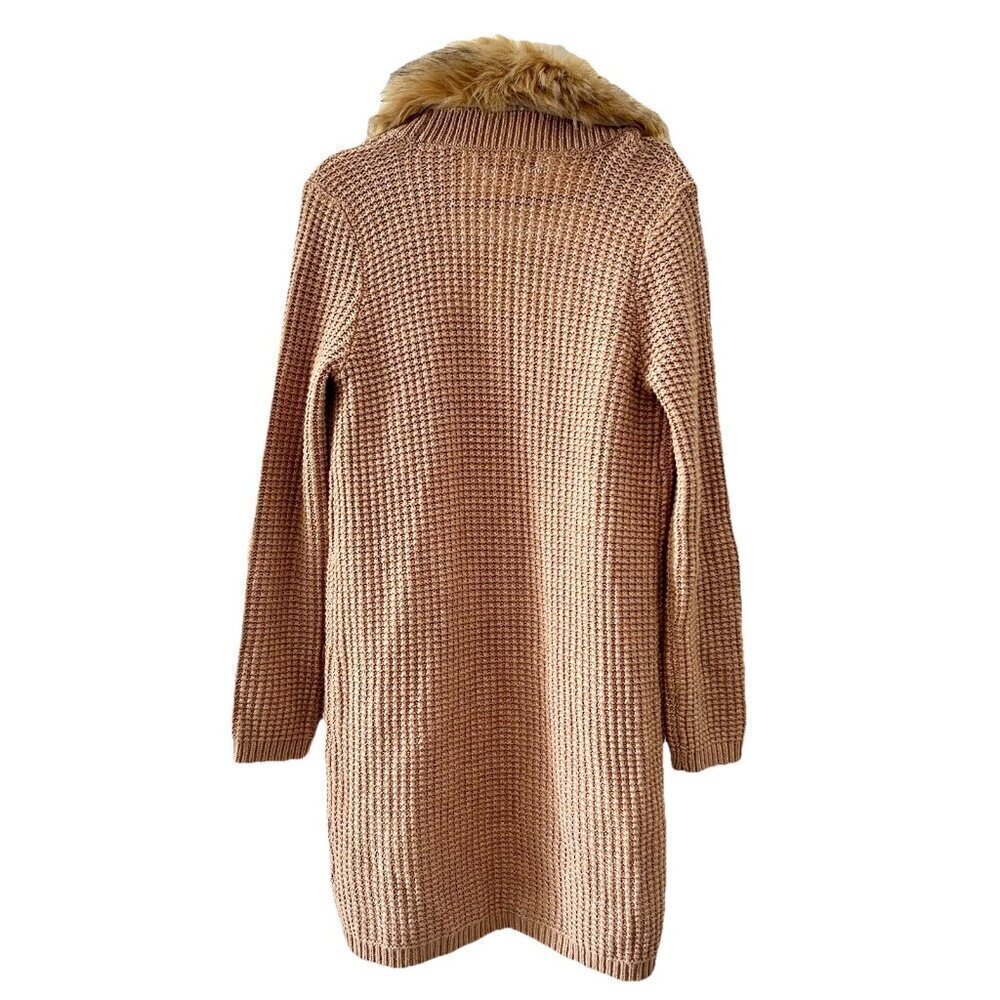Lilly Pulitzer Adelaine Faux Fur Sweater Cardigan Gold Camel Long Size Medium - Picture 2 of 7